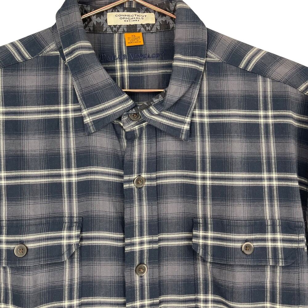 Tailor Vintage Shirt Mens XL Gray Plaid Flannel Button Front Flip Cuff Western